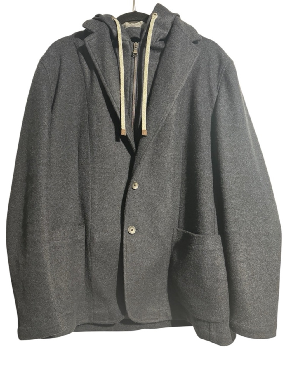 Fradi Wool Blend Post Sport Coat Blazer Removable Hood Italian Designer Luxury